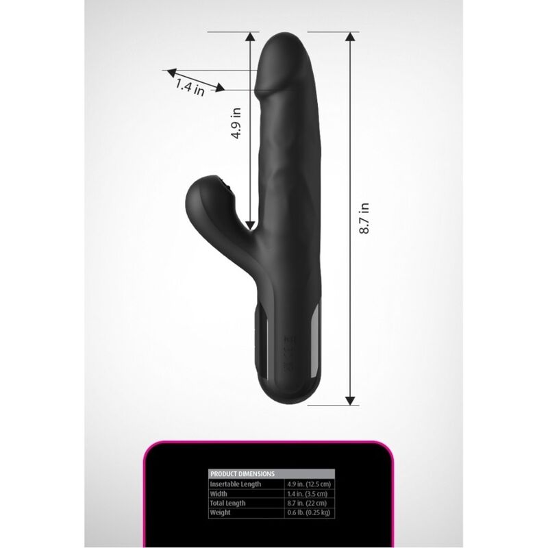 Schéma des dimensions du vibromasseur rabbit Sonix Silicone Thruster de Fetish Fantasy
