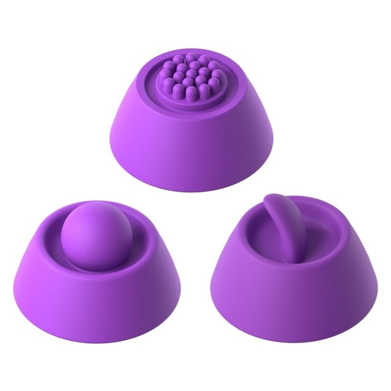 Trois embouts clitoridiens du rabbit Pulse Pro : picots, bille et languette