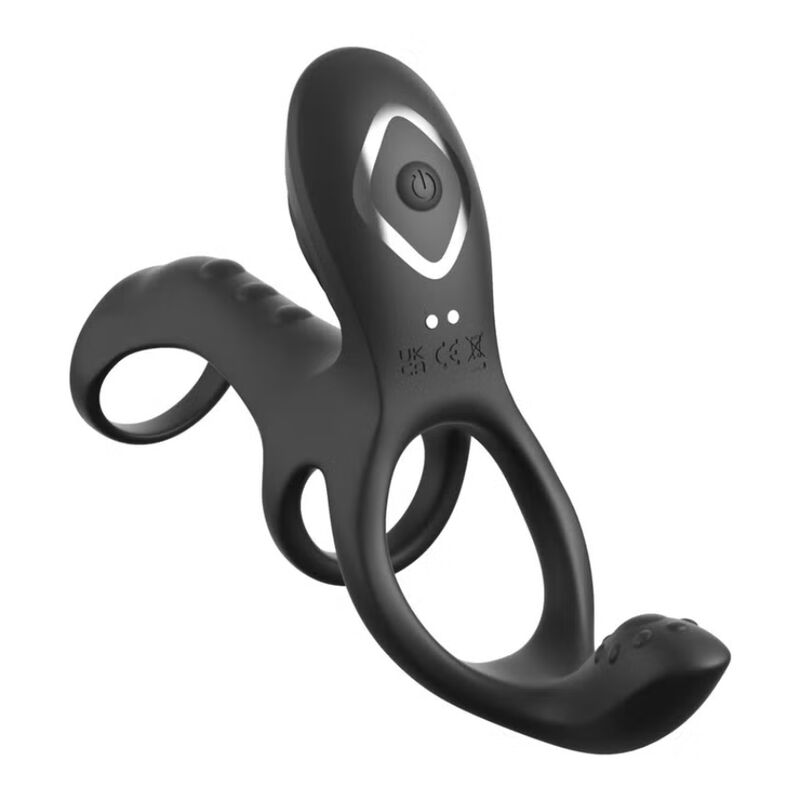 Cockring Cage Max de Fantasy de trois quarts, bouton central et branche arrière