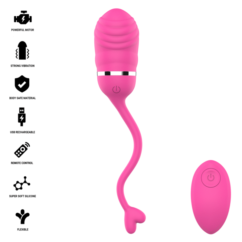 Œuf vibrant Sookie Intense rose avec sa télécommande et ses pictogrammes