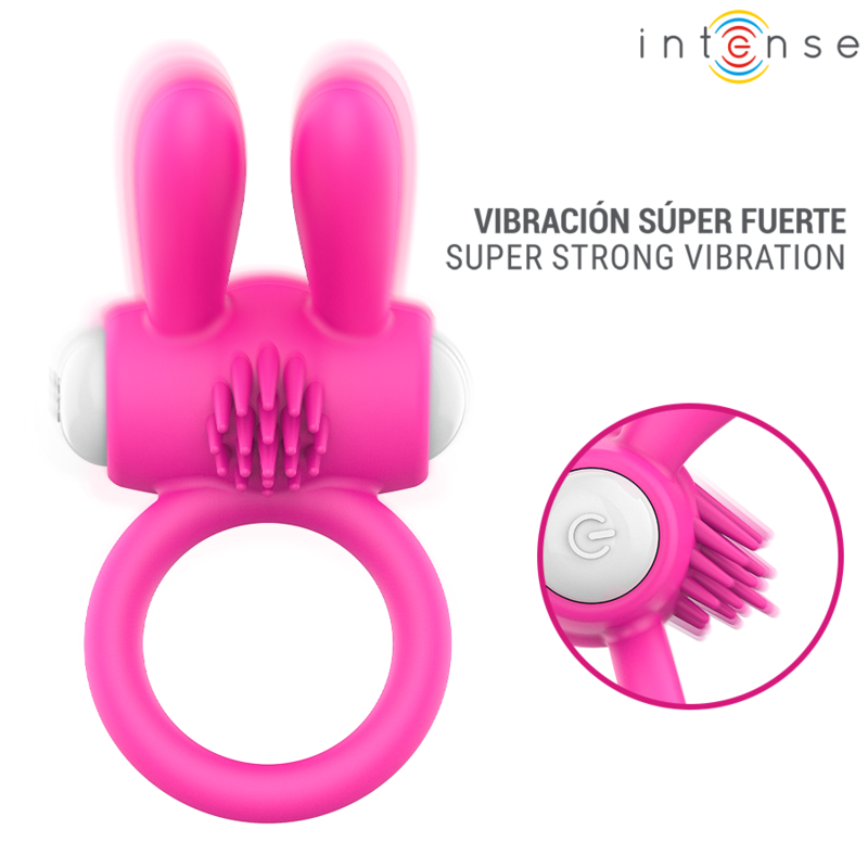 Bouton du module vibrant du cockring Hopps rose d'Intense en gros plan cerclé