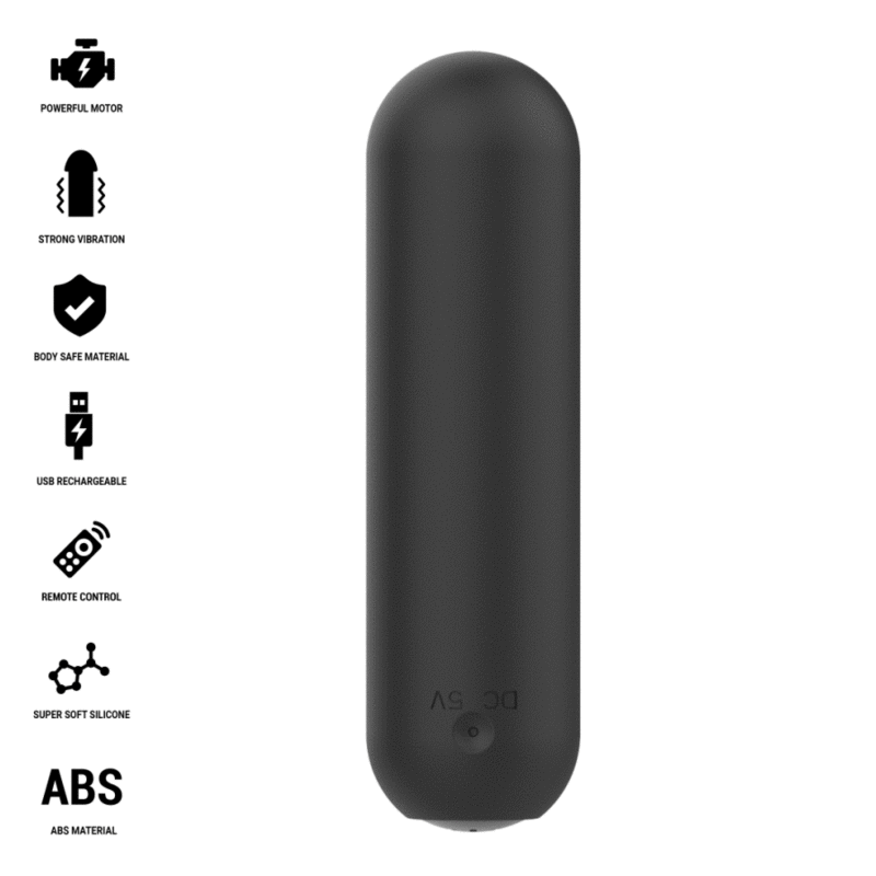 Bullet Judy noir d'Intense et pictogrammes : moteur, silicone, télécommande, ABS