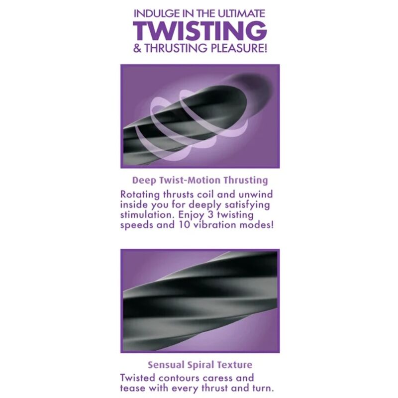 Visuels de la rotation et de la texture en spirale du vibromasseur anal Twist Ecstasy