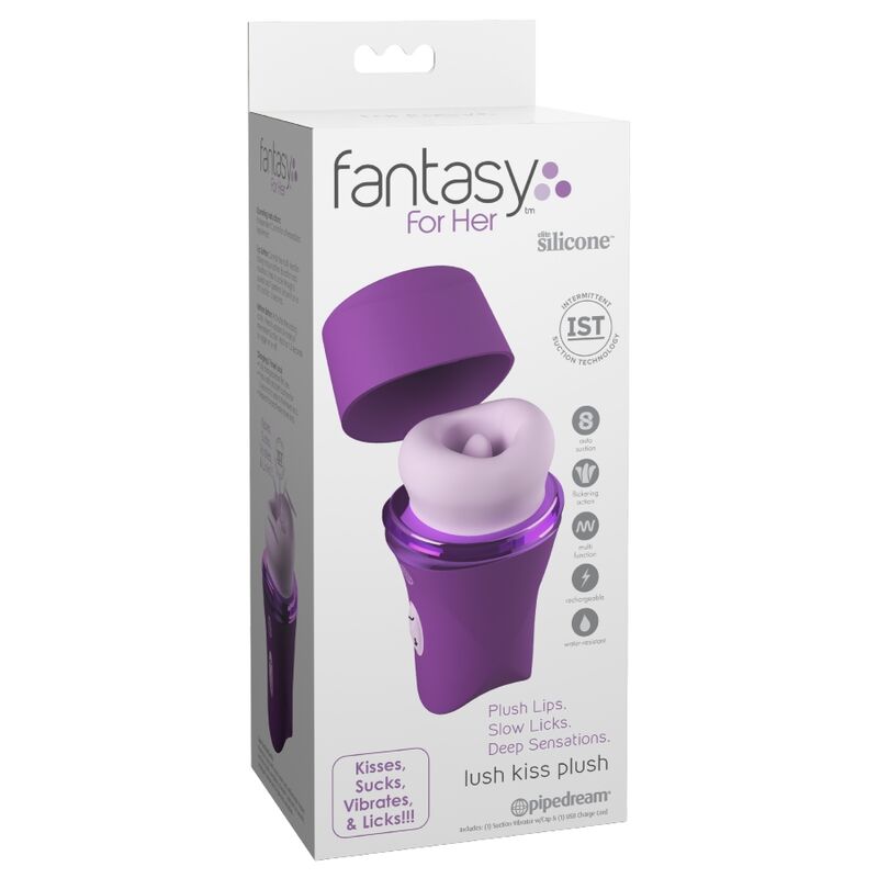 Boîte du stimulateur clitoridien Lush Kiss Plush de la gamme Fantasy For Her