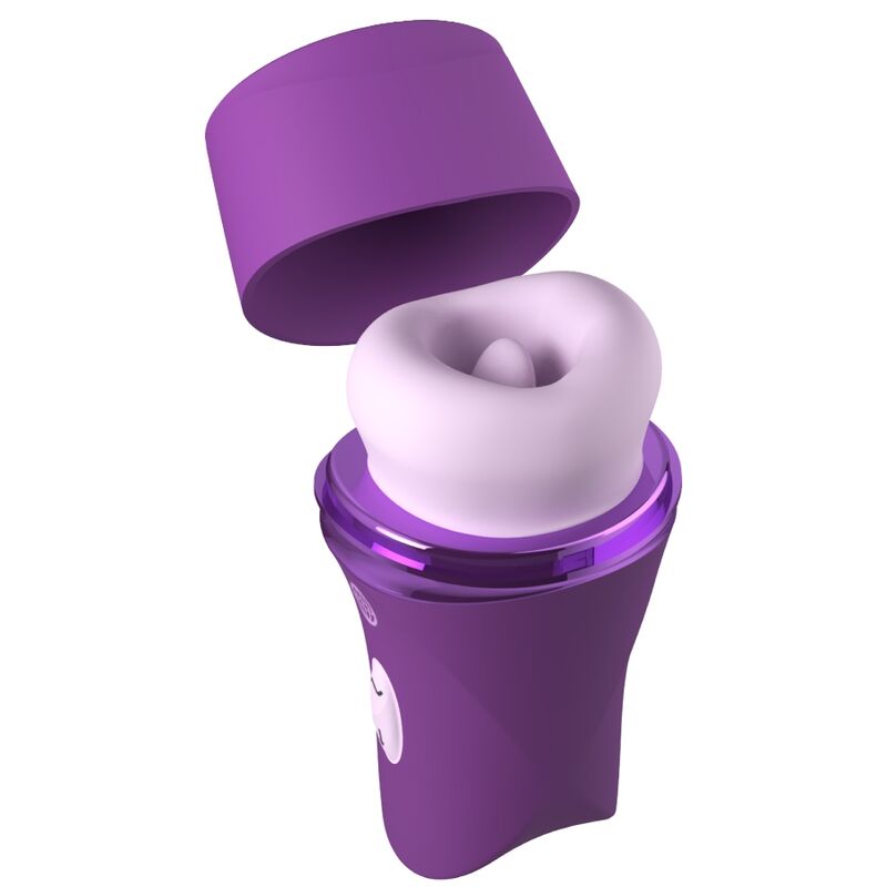 Stimulateur Lush Kiss de Fantasy avec son capuchon violet ouvert au-dessus de la tête