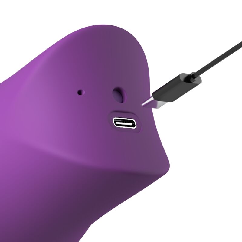 Port de recharge USB du stimulateur clitoridien Lush Kiss violet avec son câble branché