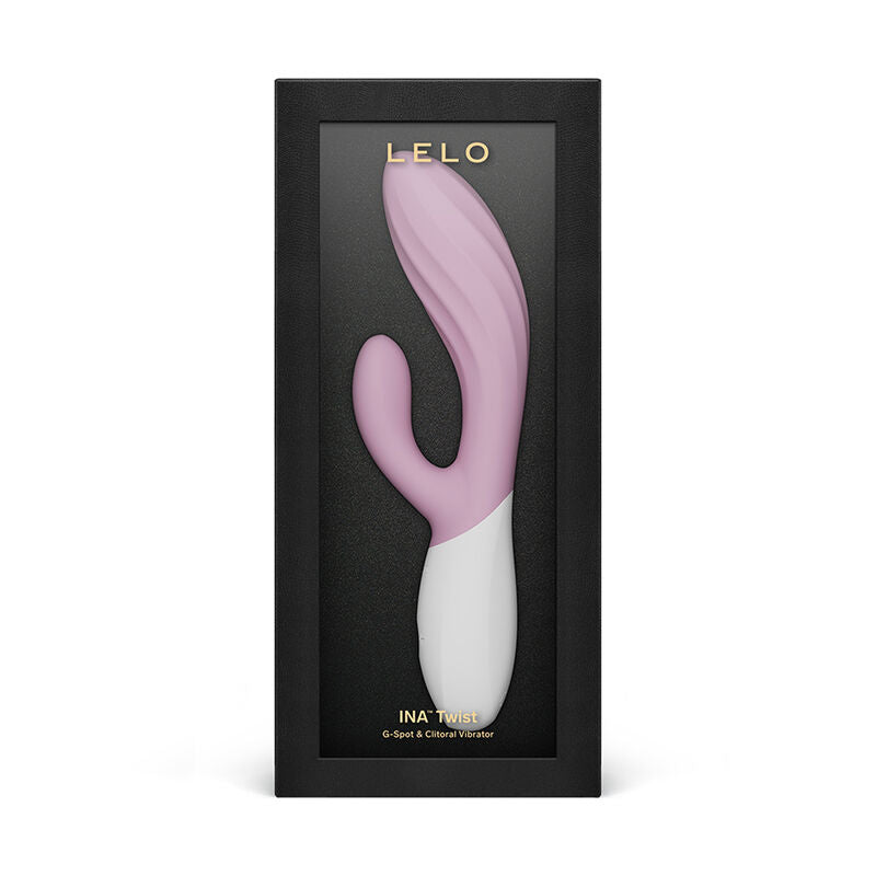 Vibromasseur rabbit Ina Twist rose de Lelo présenté dans son écrin noir