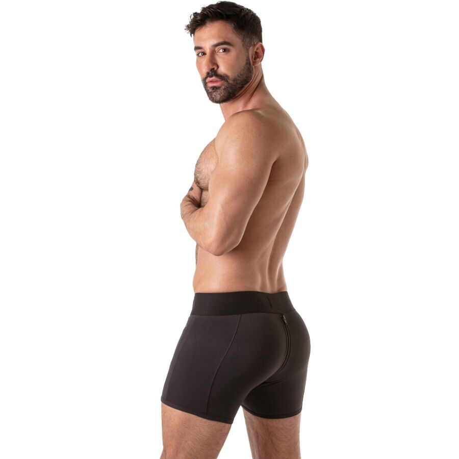 Boxer long Locker Gear noir vu de dos, zip arrière fermé dans la couture