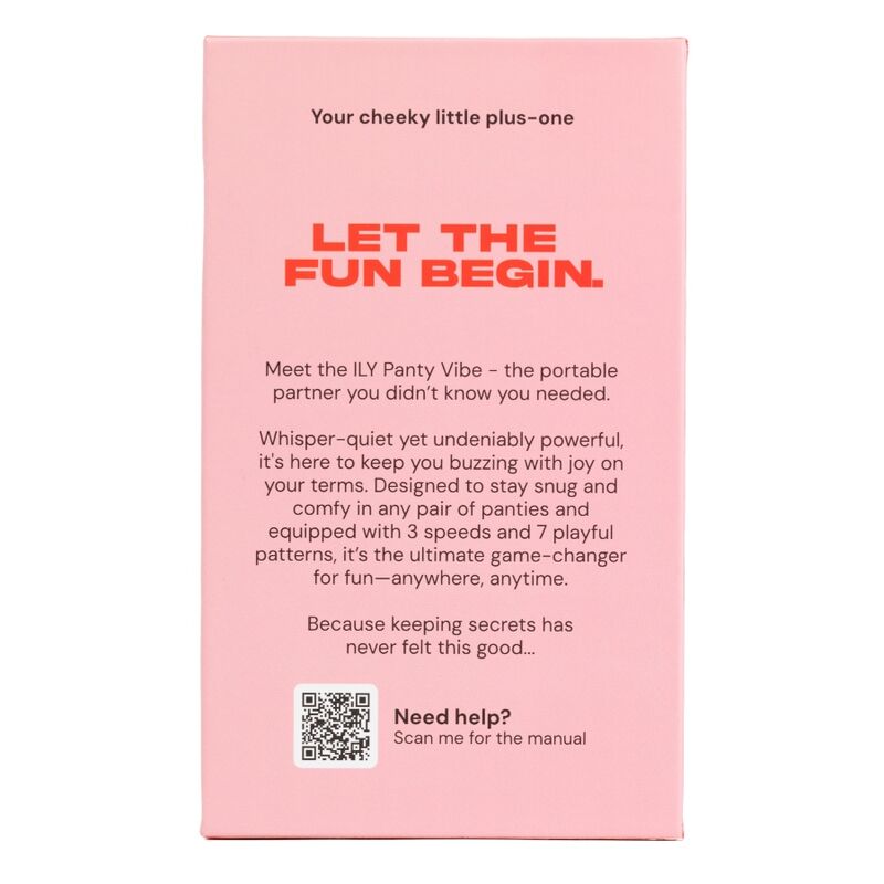 Dos de la boîte ILY Panty Vibe de Je Joue avec le texte de présentation du produit