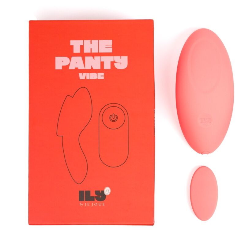 Boîte rouge The Panty Vibe fermée posée à côté du vibromasseur et de la télécommande