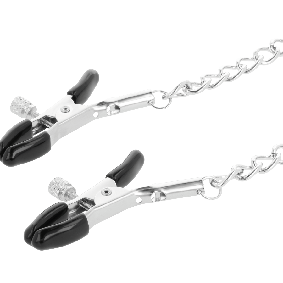 Collier BDSM avec Pinces à Tétons Chaîne Réglable Cuir - Darkness