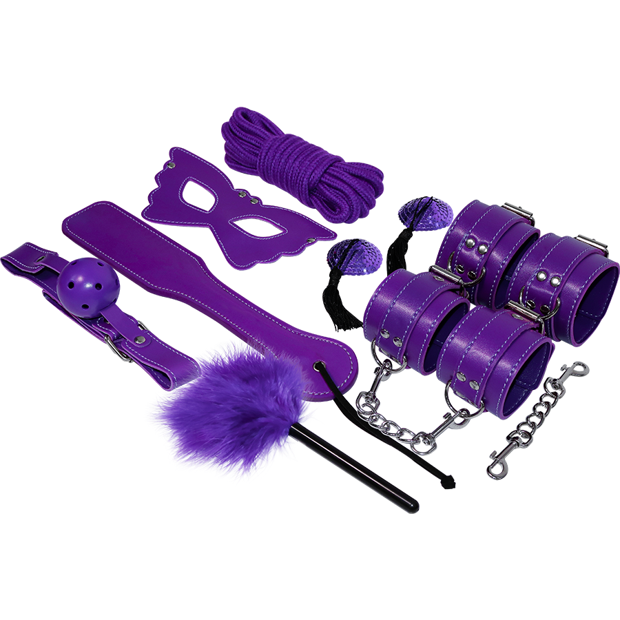 Kit BDSM 8 Pièces Cuir Synthétique - Bondage Complet - Experience