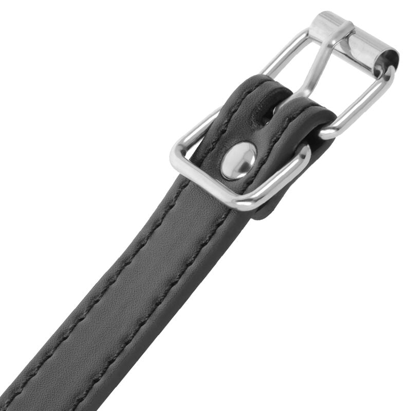 Sangle à Pénis BDSM Cuir Vegan avec Laisse Métal Sans Nickel - Darkness