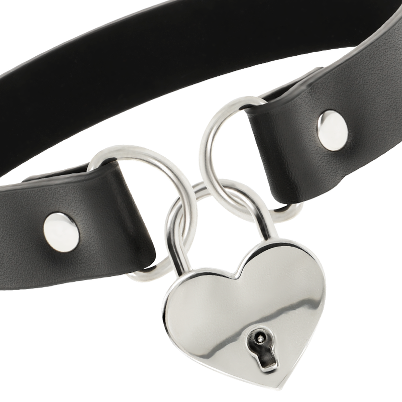 Collier BDSM Cuir Vegan Pendentif Cœur avec Clé - Coquette