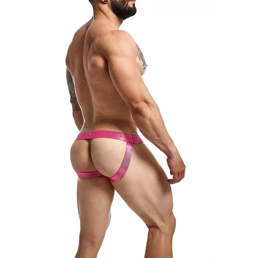 Jockstrap Dngeon Anneaux Métalliques Effet Cuir Rose Taille Unique - Mob