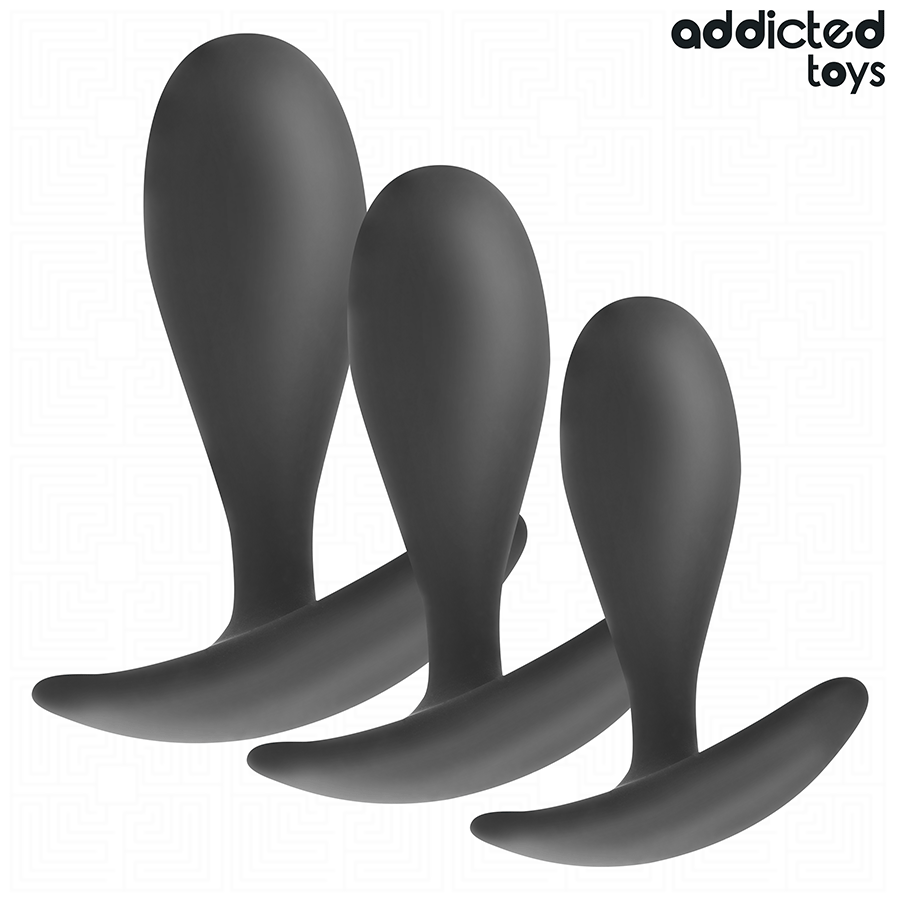 Kit 3 Plugs Anaux Progressifs Silicone Base Ancre 3 Tailles - Addicted Toys