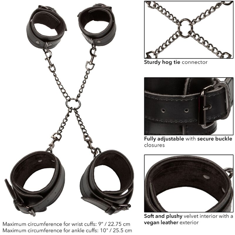 Kit Hogtie Bondage Euphoria 4 Menottes Réglables Cuir Vegan - CalExotics