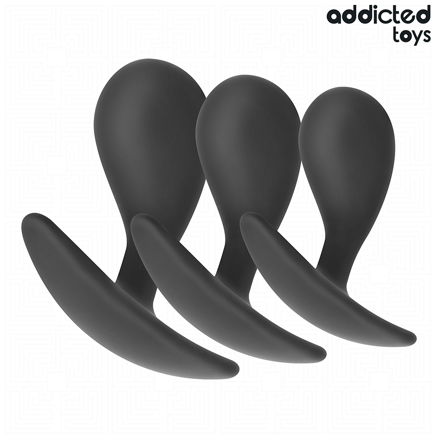 Lot de 3 Plugs Anaux Progressifs Silicone Base Sécurisée - Addicted Toys