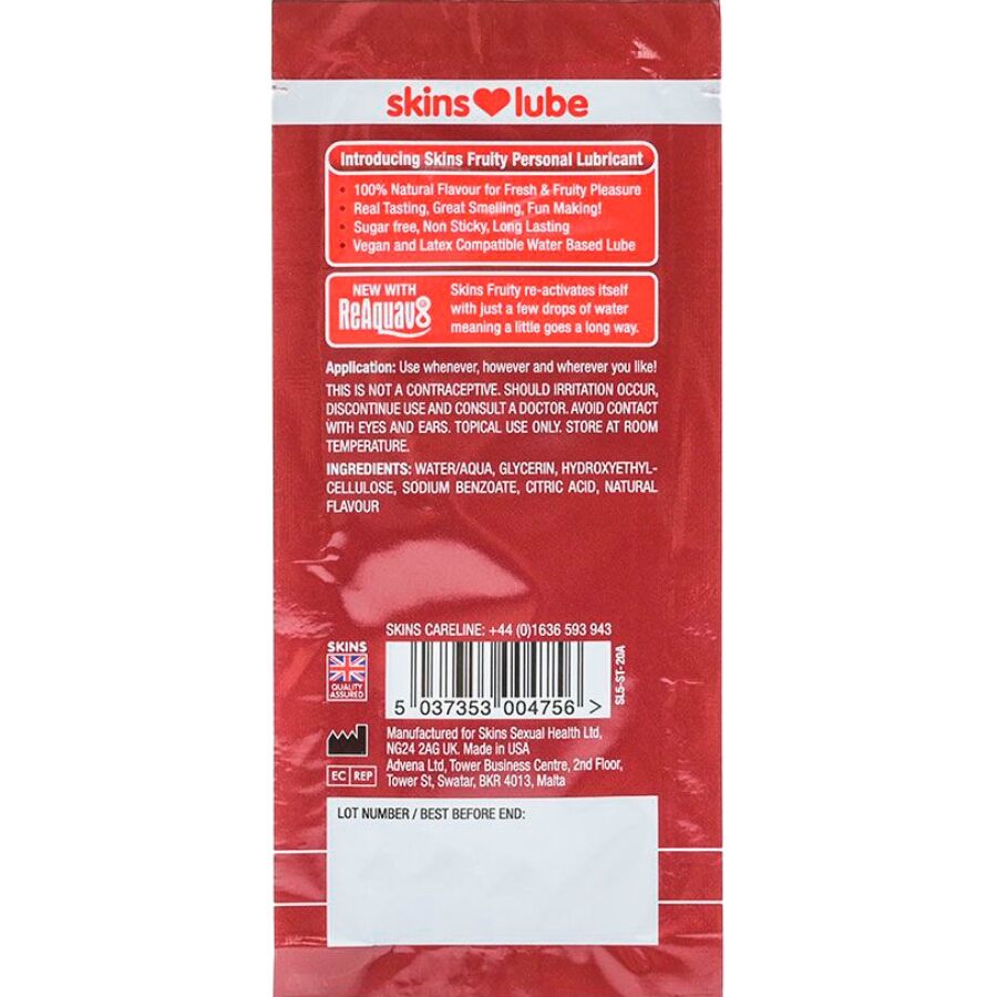 Lubrifiant Eau Pastèque Fraise Dose Unique 5 ml - Skins