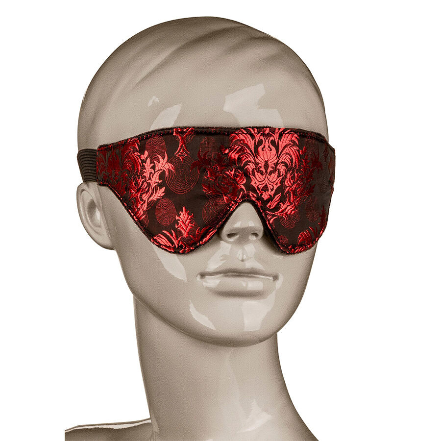 Masque Occultant BDSM Scandal Brocart Détails Rouges Format Voyage - CalExotics