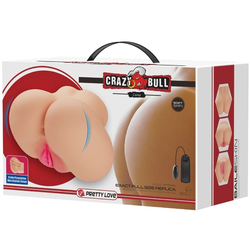 Masturbateur Réaliste Luna Double Cavité Vagin et Anus Vibrant - Crazy Bull