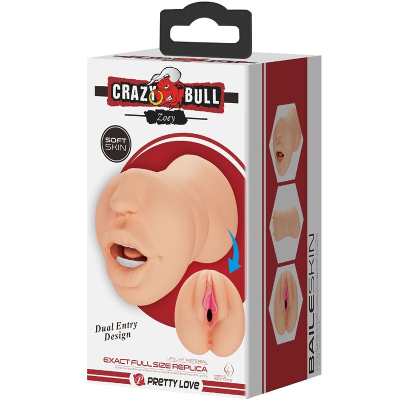 Masturbateur Vagin Zoey Double Entrée Étanche TPR Souple - Crazy Bull