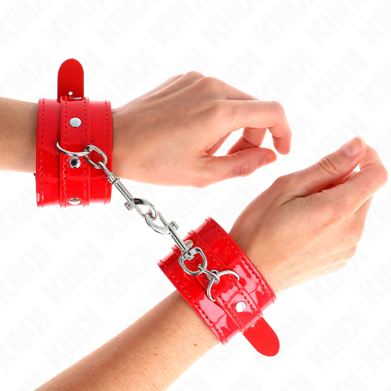 Menottes BDSM Brillantes Rouge Ajustables 23-33 cm - Kink