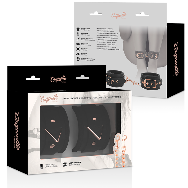 Menottes BDSM Chevilles Cuir Vegan Néoprène Réglables Sans Nickel - Coquette