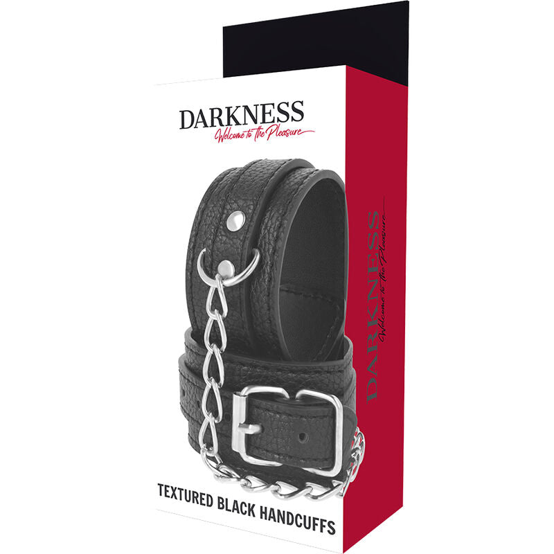 Menottes BDSM Cuir Texturé Réglables Métal Sans Nickel - Darkness