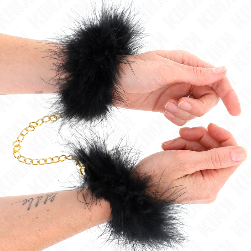 Menottes BDSM Plumes Manchettes Chaîne Dorée Confort - Kink