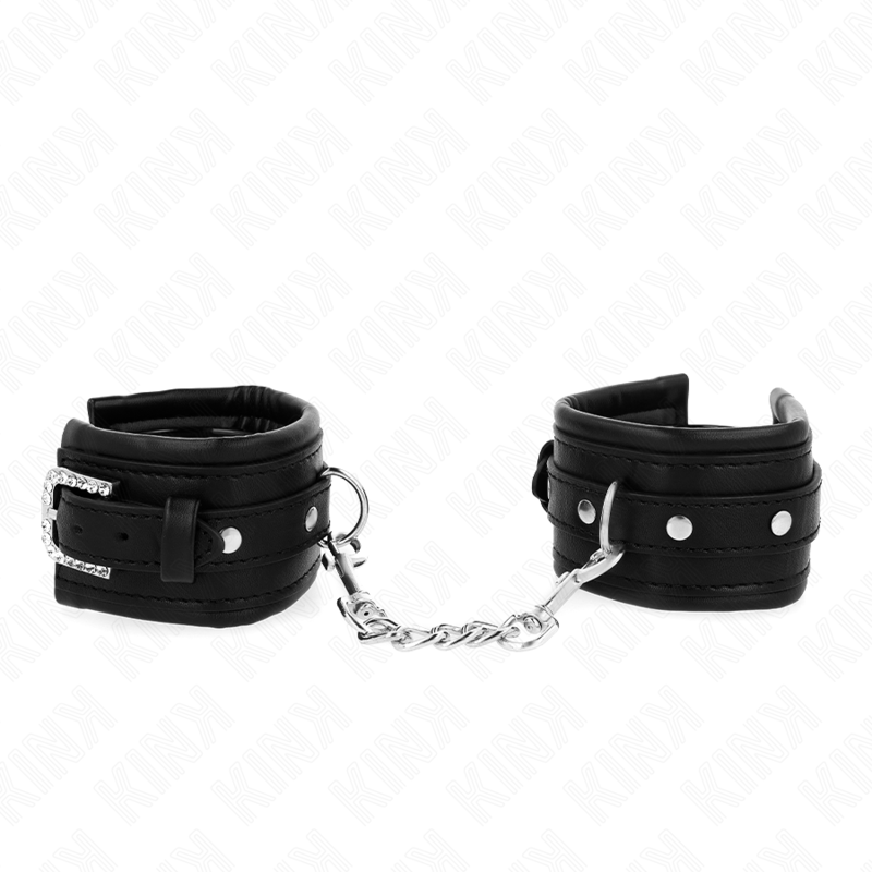 Menottes BDSM Poignets Strass Cuir Ajustables 25-32 cm - Kink