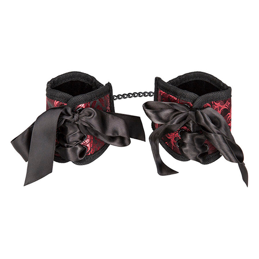 Menottes Corset Scandal Brocart Rouge et Noir Laçage Réglable - CalExotics