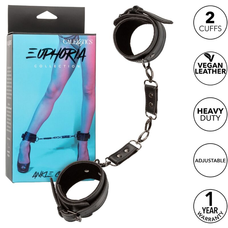 Menottes de Cheville BDSM Euphoria Cuir Végétalien Réglables - CalExotics
