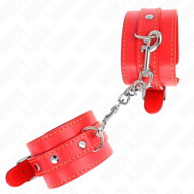Menottes Poignets BDSM Cuir Rouge Ajustables 21-33 cm - Kink