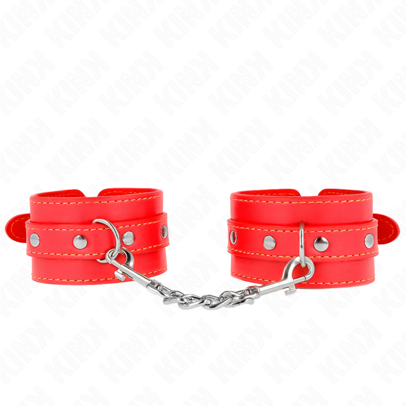 Menottes Poignets BDSM Cuir Rouge Ajustables 21-33 cm - Kink