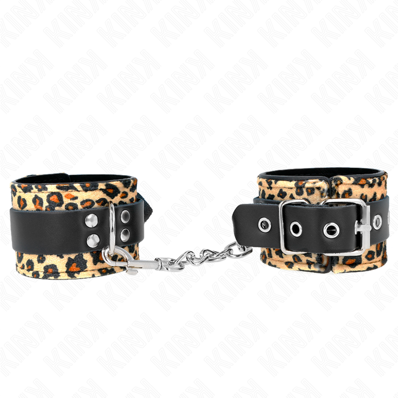 Menottes Poignets BDSM Cuir Véritable Léopard Réglables 18-29 cm - Kink