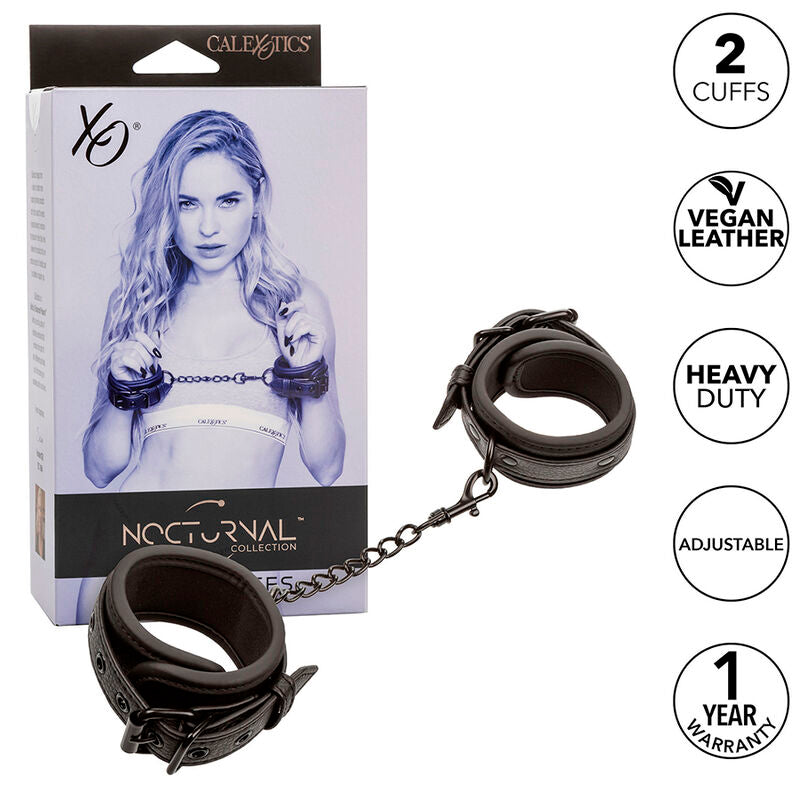 Menottes Poignets Cuir Nocturnal Réglables à Boucle Chaîne Métal - CalExotics