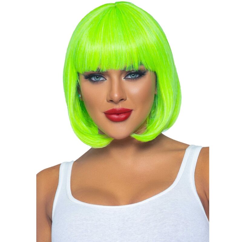 Perruque Bob Fluorescente Vert Fluo Coupe Carré Effet Lumière Noir - Leg Avenue