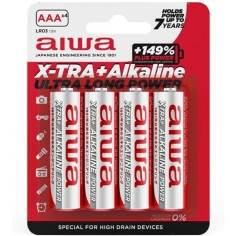 Piles Alcalines AAA X-Tra LR03 Blister de 4 Longue Durée - Aiwa