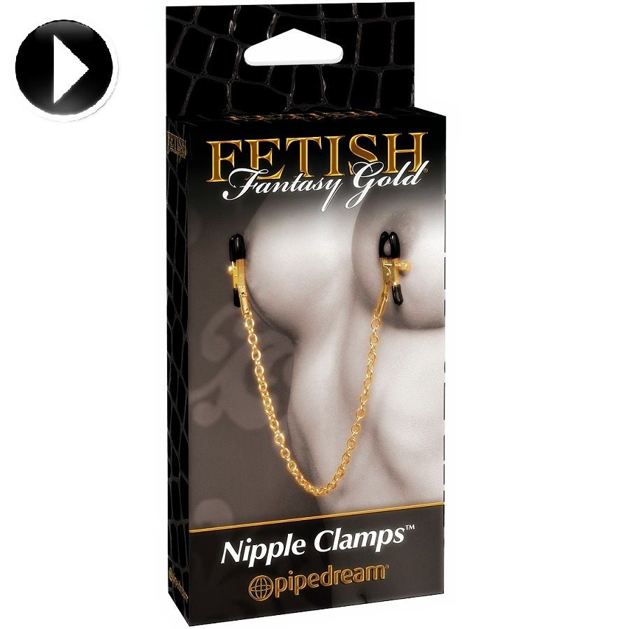 Pinces à Tétons Fétichistes Pression Réglable avec Chaîne - Fetish Fantasy Gold