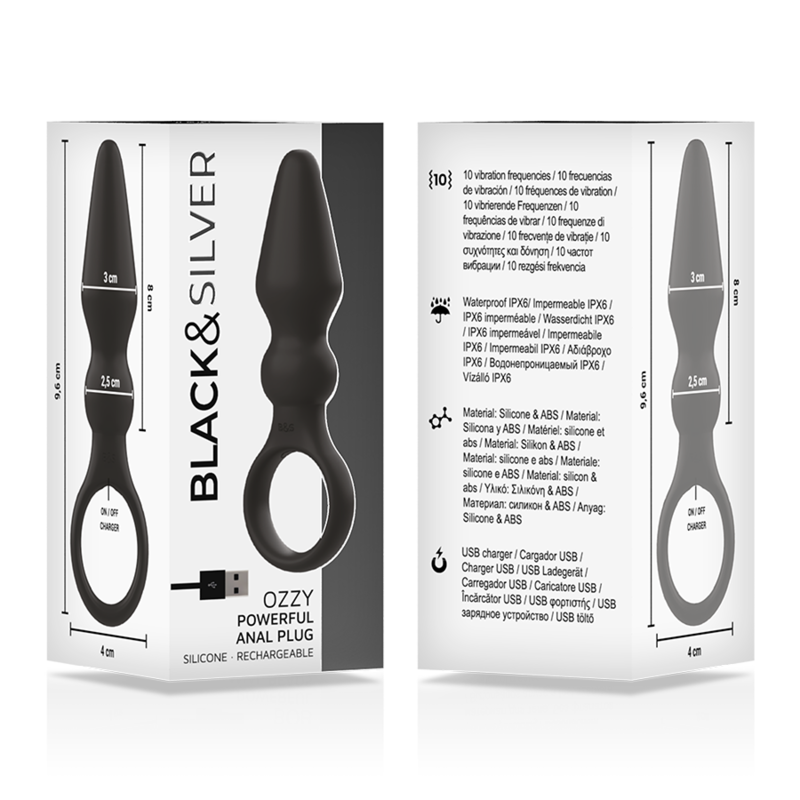 Plug Anal Vibrant Ozzy Silicone Double Couche 10 Modes - Black&Silver