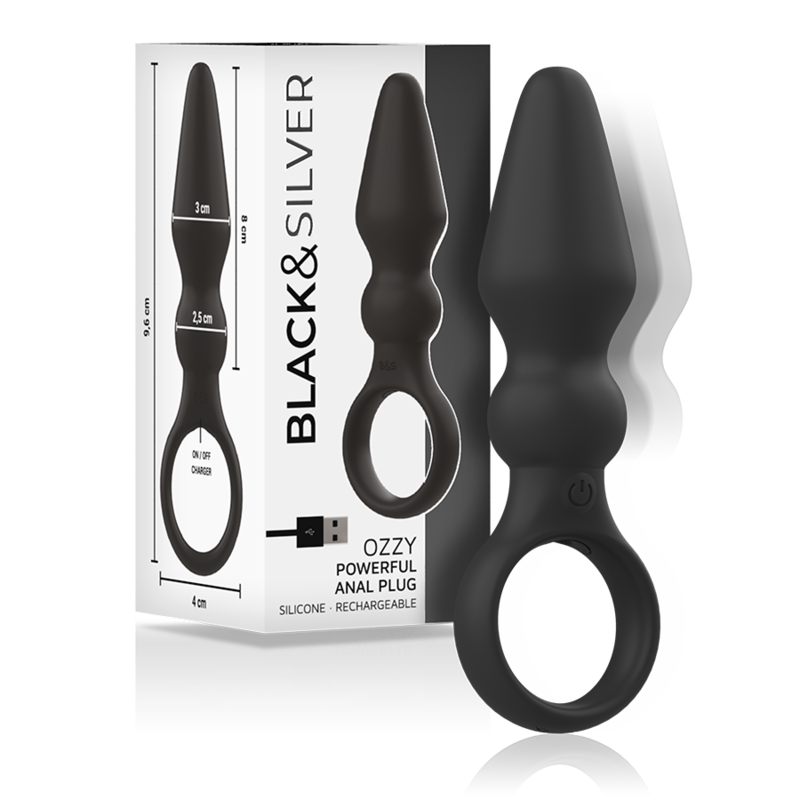 Plug Anal Vibrant Ozzy Silicone Double Couche 10 Modes - Black&Silver