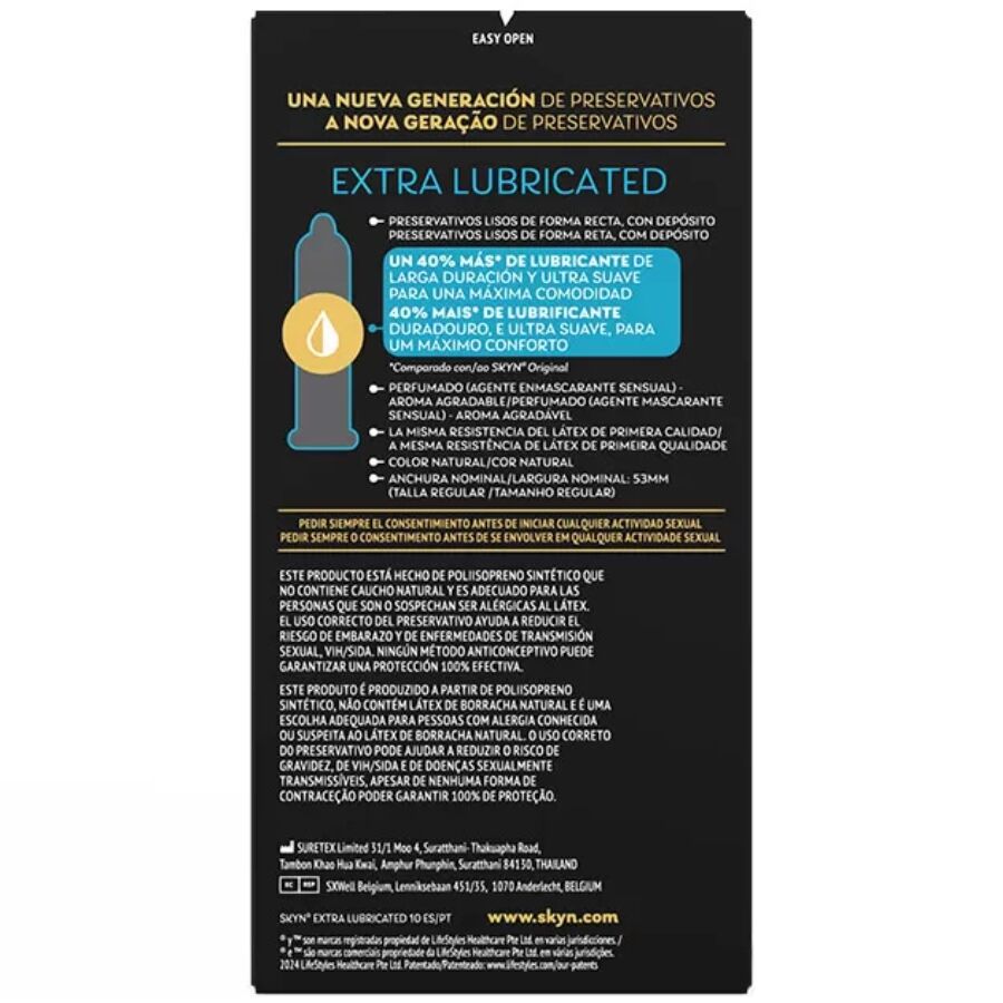 Préservatifs Sans Latex Extra Lubrifiés SKYNFEEL Boîte 10 Unités - Skyn