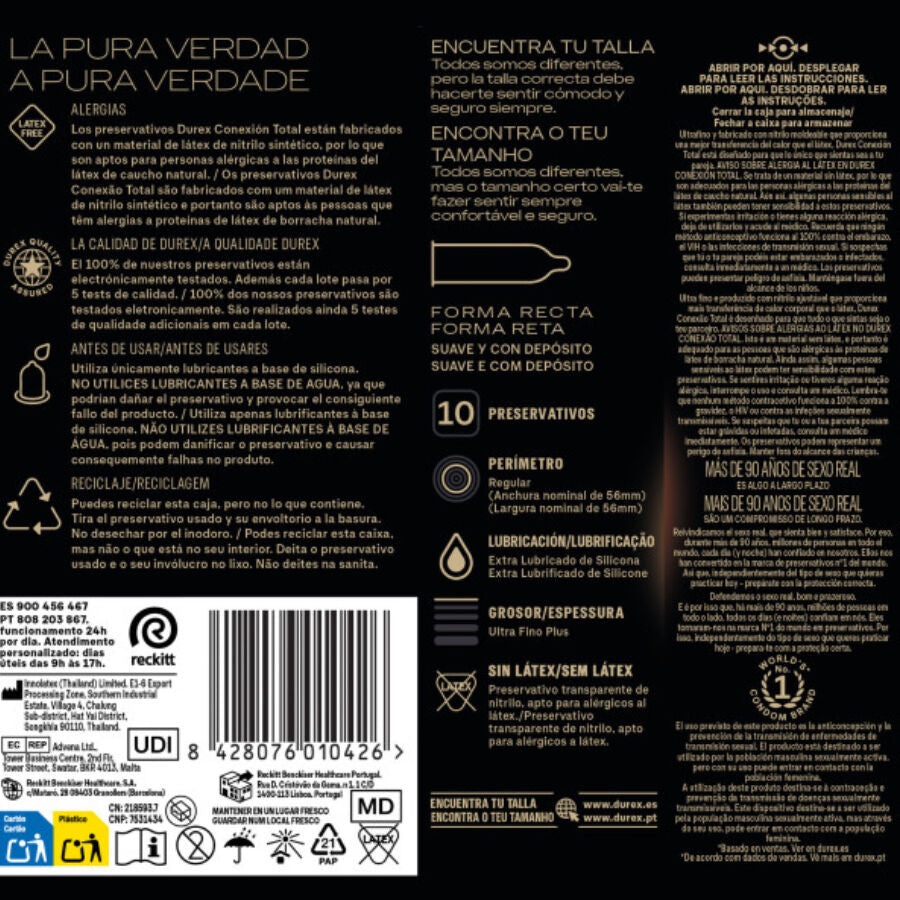 Préservatifs XL Sans Latex Connexion Totale Ultra Fins 10 Unités - Durex