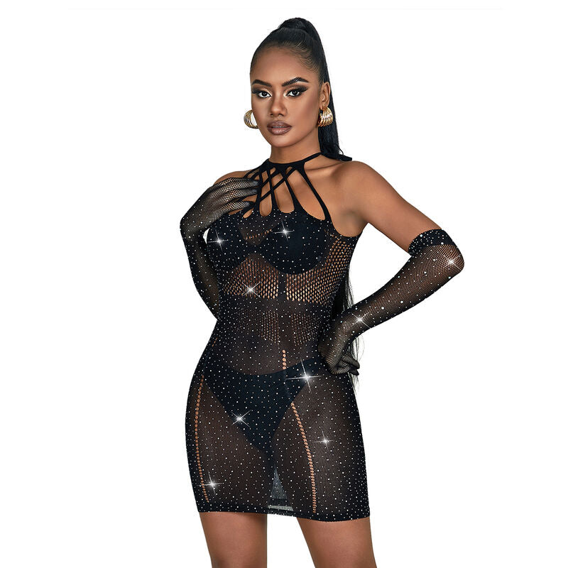 Robe Résille Sexy Strass et Paillettes Noir Taille Unique - Subblime