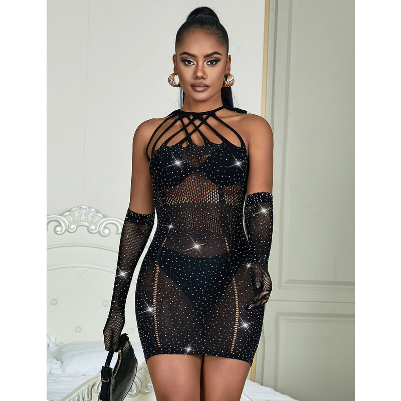 Robe Résille Sexy Strass et Paillettes Noir Taille Unique - Subblime