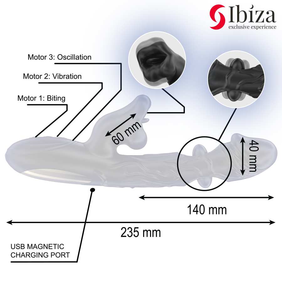 Stimulateur Clitoridien Rotatif 3 Moteurs Effet Mordant 10 Modes - Ibiza Technology