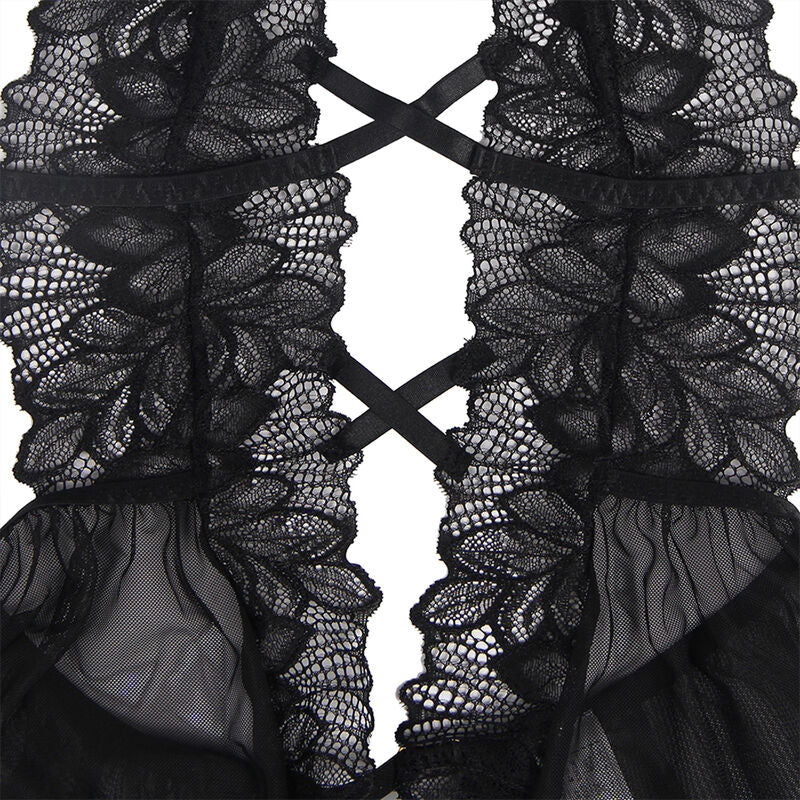 Teddy Halter Neck Dos Nu Dentelle Jupe Tulle Noir - Subblime