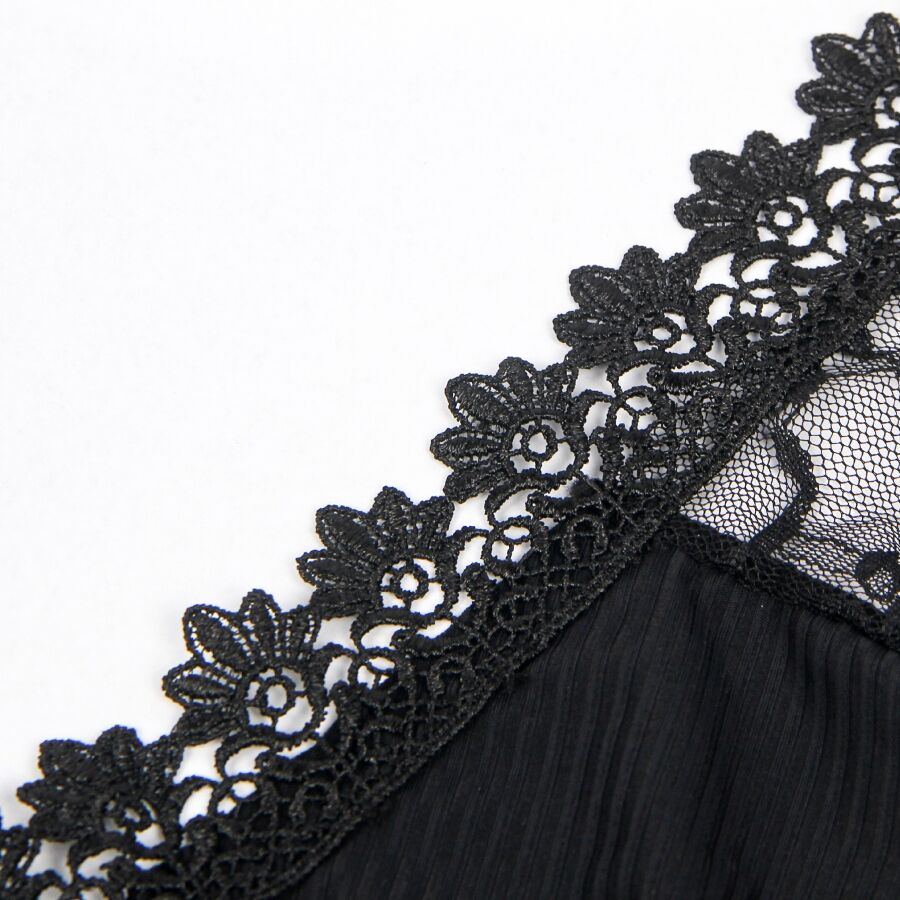 Teddy Sensuel Motif Floral Transparence et Lacets Noir S/M - Subblime