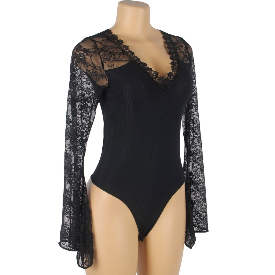 Teddy Sensuel Motif Floral Transparence et Lacets Noir S/M - Subblime